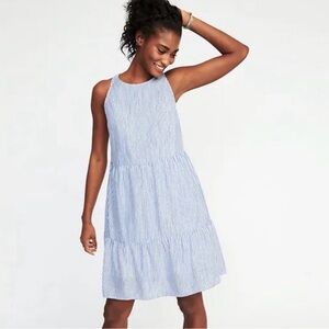 Old Navy Blue and White Striped Swing Tiered Sundress